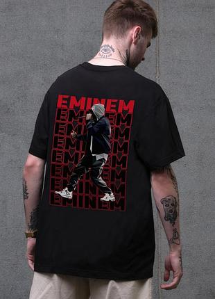 Мужская оверсайз футболка черная с принтом eminem хлопковая streetwear