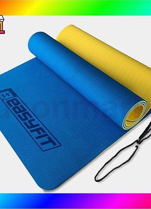 Bs коврик для йоги best mix и фитнеса easyfit tpe+tc 6 мм двухслойный синий-желтый bas77/n