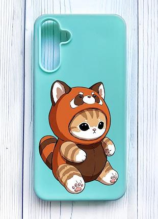 Матовый бирюзовый чехол на samsung galaxy a15 (a155) котик панда (принт 423)