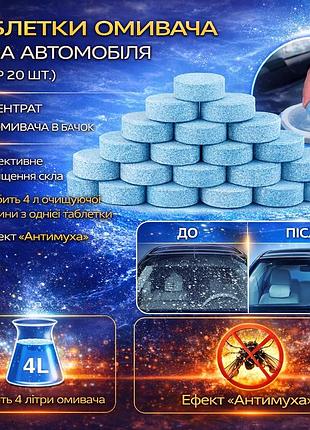 Таблетки омывателя стекла автомобиля набор 20 шт концентрат стеклоомывателя в бачок концентрированный летний омыватель
