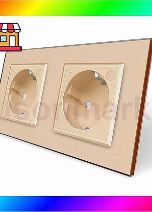 Bs двухместная умная розетка best mix zigbee с заземлением livolo золотой (vl-c7fctc16az-4ap) bas77/n