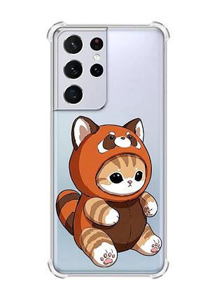 Чехол с утолщёнными углами на samsung galaxy s21 ultra котик панда (принт 423)