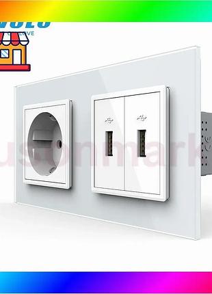 Bs розетка з заземленням best mix з 2 usb розетками livolo білий скло (vl-c7c1eu2usb-11) bas77/n
