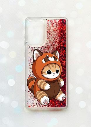 Чехол с плавающими красными блестками на samsung galaxy a52 (a525) котик панда (принт 423)