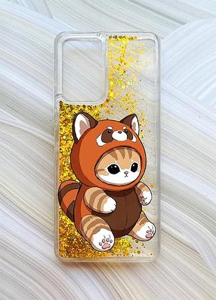 Чехол с плавающими золотыми блестками на xiaomi redmi note 10 pro/10 pro max котик панда (принт 423)