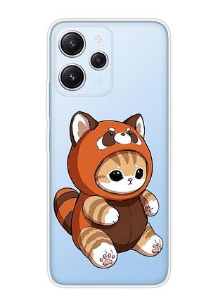 Прозрачный чехол на xiaomi redmi 12 котик панда (принт 423)