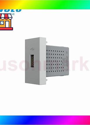 Bs usb розетка livolo best mix 5v 2.1a, серая, 10вт, с блоком питания, модуль 0.5 поста (vl-fcua-1ip) bas77/n