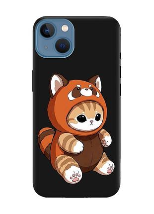 Матовий чорний чохол на apple iphone 13 котик панда (принт 423)
