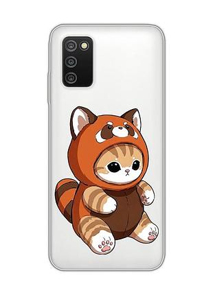 Прозрачный чехол на samsung galaxy a03s котик панда (принт 423)