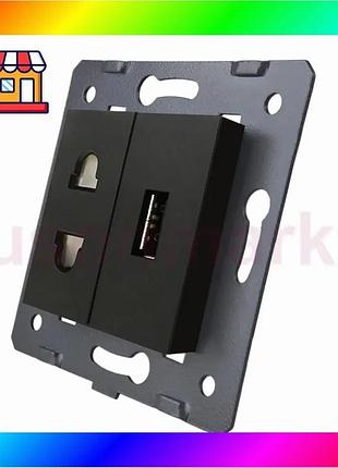 Bs розетка livolo универсальная best mix + usb зарядка 5v 2.1a, черная, 16а 230в, с шторками, модуль ( bas77/n