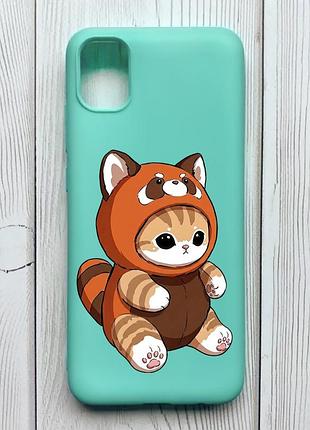 Матовый бирюзовый чехол на samsung galaxy a04e / a042 котик панда (принт 423)
