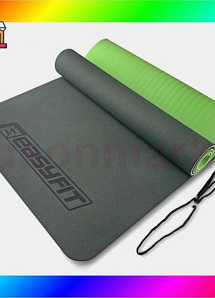 Bs коврик для йоги best mix и фитнеса easyfit tpe+tc 6мм двухслойный черно-зеленый bas77/n