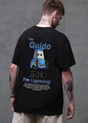 Мужская оверсайз футболка черная с принтом guido хлопковая streetwear