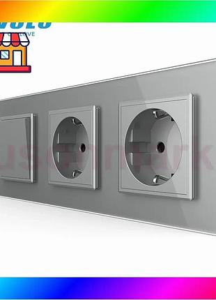 Bs одноклавишный выключатель с best mix двойной розеткой livolo серое стекло (vl-c7c2euk1-15) bas77/n