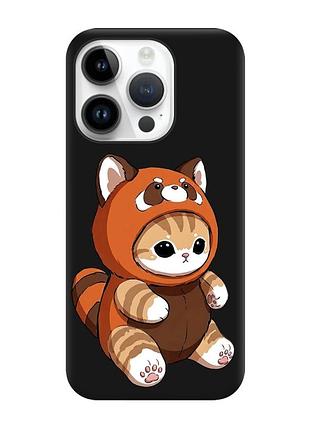 Матовий чорний чохол на apple iphone 14 pro котик панда (принт 423)