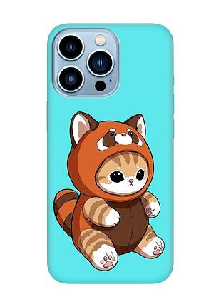Матовый бирюзовый чехол на apple iphone 13 pro max котик панда (принт 423)
