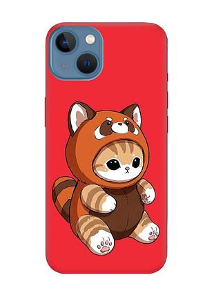 Матовый красный чехол на apple iphone 13 котик панда (принт 423)