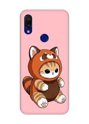 Матовый розовый чехол на xiaomi redmi 7 котик панда (принт 423)