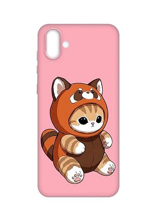 Матовый розовый чехол на samsung galaxy a04 котик панда (принт 423)
