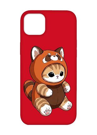 Матовий червоний чохол на iphone 14 plus котик панда (принт 423)