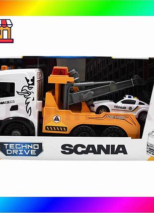 Bs ігровий набір серії best mix "mid truck" – евакуатор scania з машиною поліції (світло, звук) bas77/n