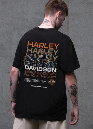 Мужская оверсайз футболка черная с принтом harley хлопковая streetwear