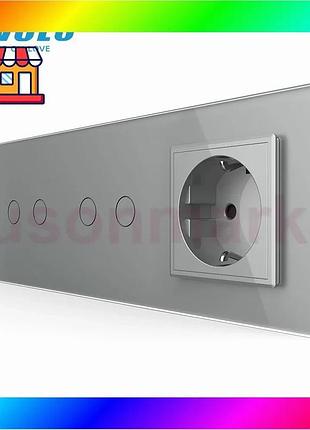 Bs сенсорний вимикач 4 best mix сенсора (2-2) 1 розетка livolo сірий скло (vl-c702/c702/c7c1eu-15) bas77/n