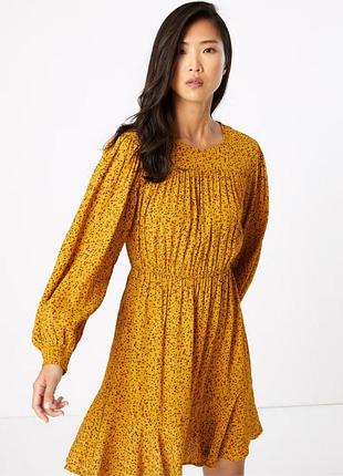 Платье, платье мини с цветочным принтом, с объемными рукавами m&amp;s collection