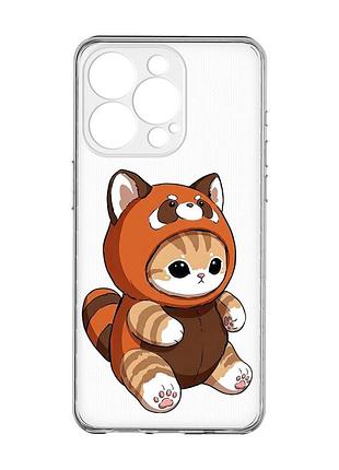 Прозрачный чехол с защитой камеры на iphone 15 pro max котик панда (принт 423)