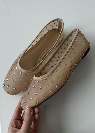 Бежеві балетки з кристалами mango 38-39р