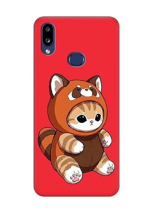 Матовый красный чехол на samsung galaxy a10s (a107) котик панда (принт 423)