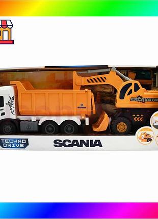 Bs игровой набор серии best mix "2 in 1 truck" – самосскод scania и экскаватор (свет, звук) bas77/n