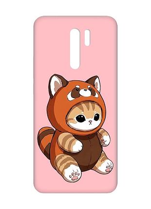 Матовый розовый чехол на xiaomi redmi 9 котик панда (принт 423)