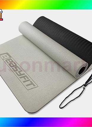 Bs коврик для йоги best mix и фитнеса easyfit tpe+tc 6мм двухслойный серо-черный bas77/n