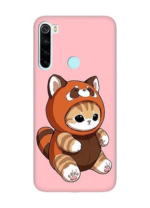 Матовый розовый чехол на xiaomi redmi note 8 котик панда (принт 423)