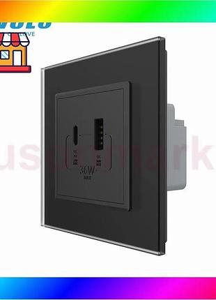 Bs розетка usb-a и best mix usb-c с power delivery 36w livolo черное матовое стекло bas77/n