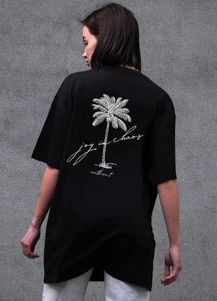 Жіноча оверсайз футболка чорна з принтом joy palma бавовняна streetwear