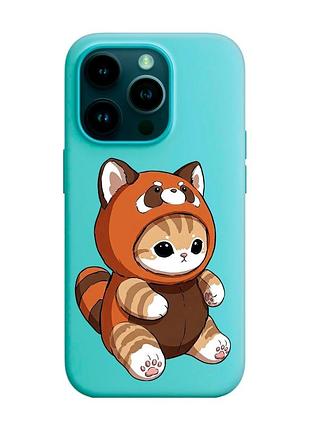 Матовый бирюзовый чехол на apple iphone 14 pro котик панда (принт 423)
