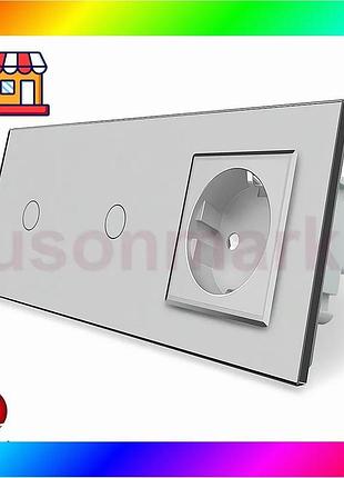 Bs розумний сенсорний zigbee best mix вимикач 2 сенсора (1-1) 1 розетка livolo сірий скло (vl-c701z/c7 bas77/n