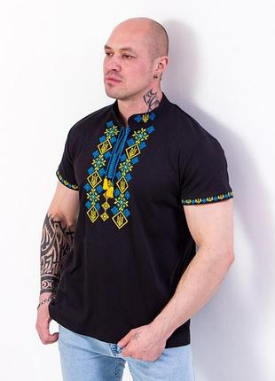Мужская черная трикотажная вышиванка  с коротким рукавом,  чёрная мужская вышиванка с коротким рукавом
