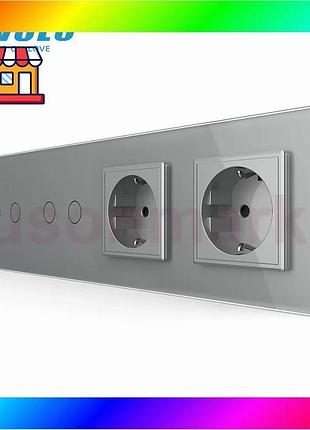 Bs сенсорний вимикач 4 best mix сенсора (2-2) 2 розетки livolo сірий скло (vl-c702/c702/c7c2eu-15) bas77/n