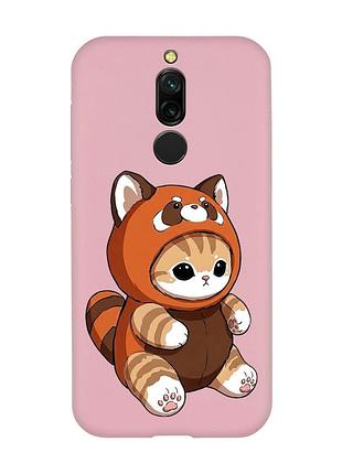 Матовый розовый чехол на xiaomi redmi 8 котик панда (принт 423)