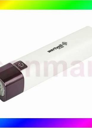 Bs фонарь wertvoll 3 best mix режима led li-ion 1200 mah/t 7000 k/80 lum powerbank abs 122х25 мм white bas77/n