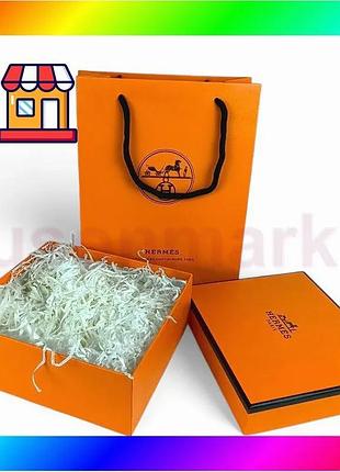 Bs комплект подарунковий пакет best mix hermes і коробка hermes, розмір 145х145 мм, помаранчевий колір bas77/n