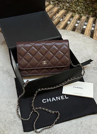 Сумка шкіряна caviar quilted wallet on chain woc burgundy
