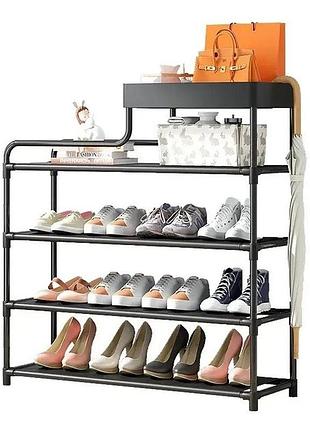 Полиця для взуття стелаж shoe rack 5 ярусів, металева, органайзер для зберігання взуття. колір: чорний