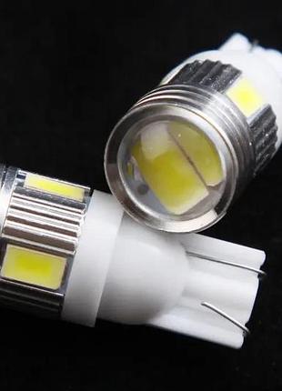 Лампа диодная 12в безцок. t10 6-smd 5630 стекло с линзой и радиатором "led" (2 шт.)