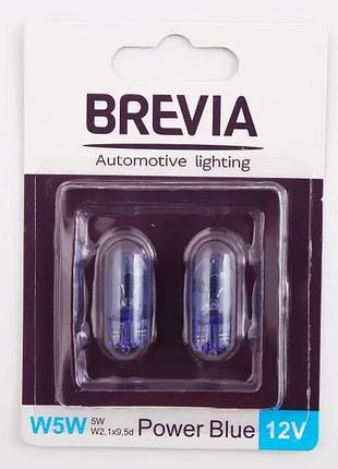 Лампа 12в безцок. 5 вт синяя w5w "brevia" (2 шт.)