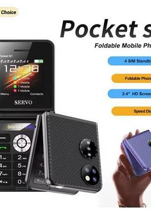 Servo pocket s1 retro flip складний мобільний телефон 4 sim карти ліхтарик , сотовий, розкладачка