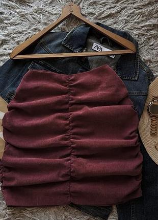 Вельветова нова спідниця zara кольору бургунді м-л розмір